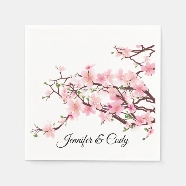 Guardanapo De Papel Primavera Cherry Blossoms Casamento Adicionar Nome (Frente)