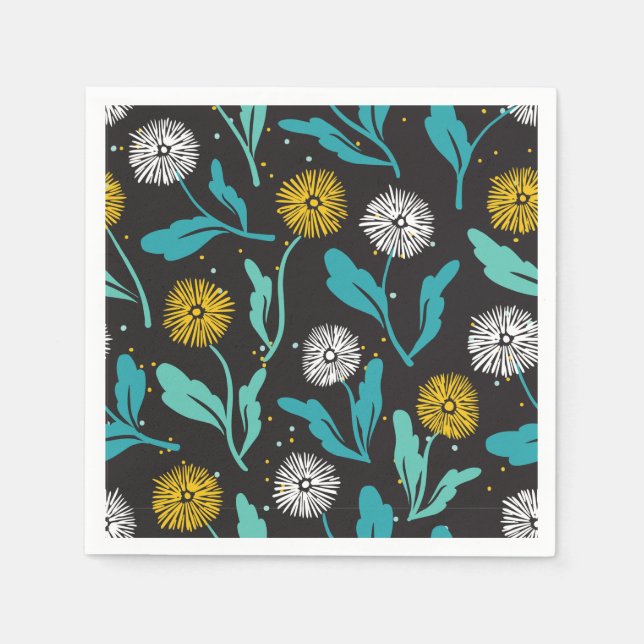 Guardanapo De Papel Primavera Dandelion Flores e Folhas Design (Frente)