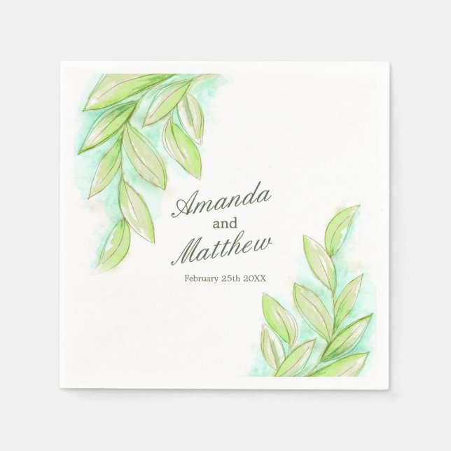 Guardanapo De Papel Primavera de aquarela de casamento deixa verde per (Frente)