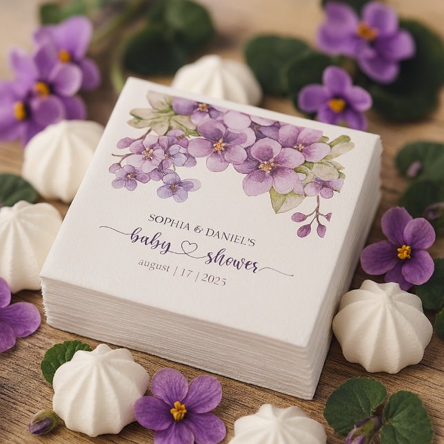 Guardanapo De Papel Primavera Delicar Chá de fraldas de Flores Violeta (Summer Delicate Violet Flowers Baby Shower Napkins)