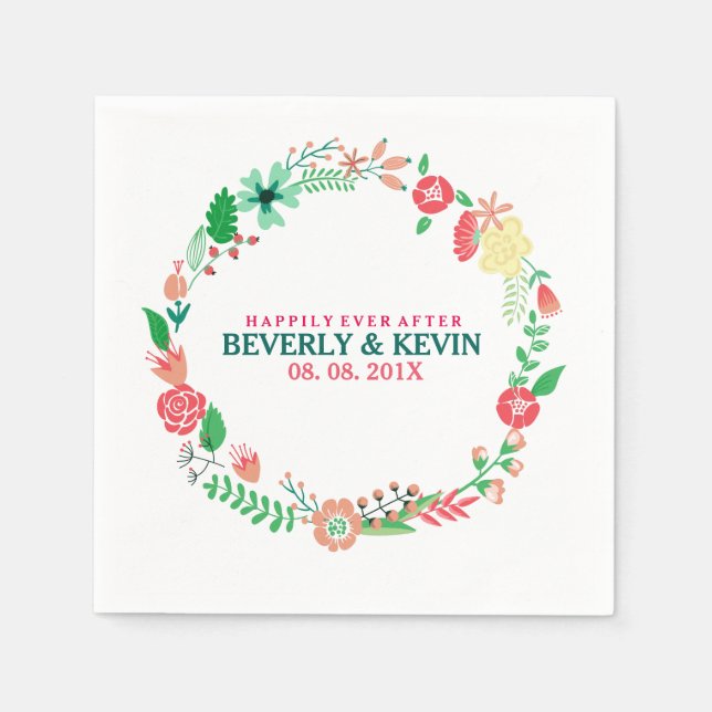 Guardanapo De Papel Primavera Floral Wedding Wreath Colorida (Frente)