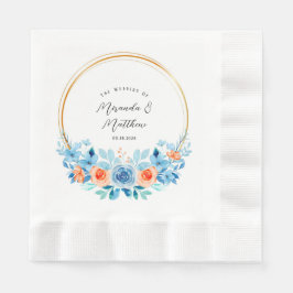 Guardanapo De Papel Primavera Watercolor Blue Orange Florals Dourado C