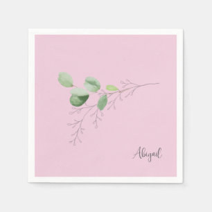 Guardanapo De Papel Primavera Watercolor Foliage Pink desenhado à mão