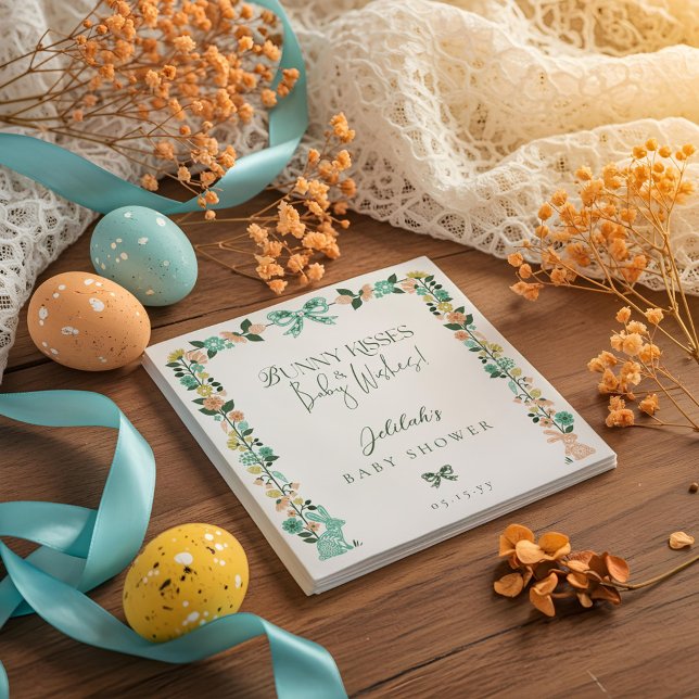 Guardanapo De Papel Primavera Wildflower Easter Chá de fraldas (Spring Wildflower Easter Bunny Baby Shower Bow Napkins)