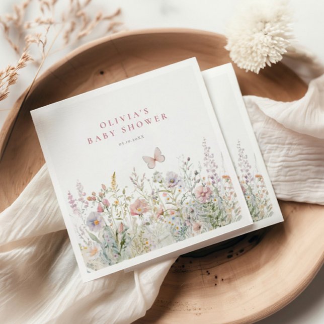 Guardanapo De Papel Primavera Wildflower Field Butterfly Chá de fralda (Criador carregado)