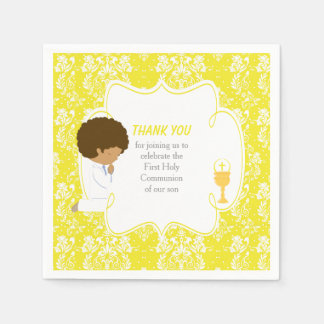Guardanapo De Papel Primeira Comunhão Afro-Americano Amarelo Damask