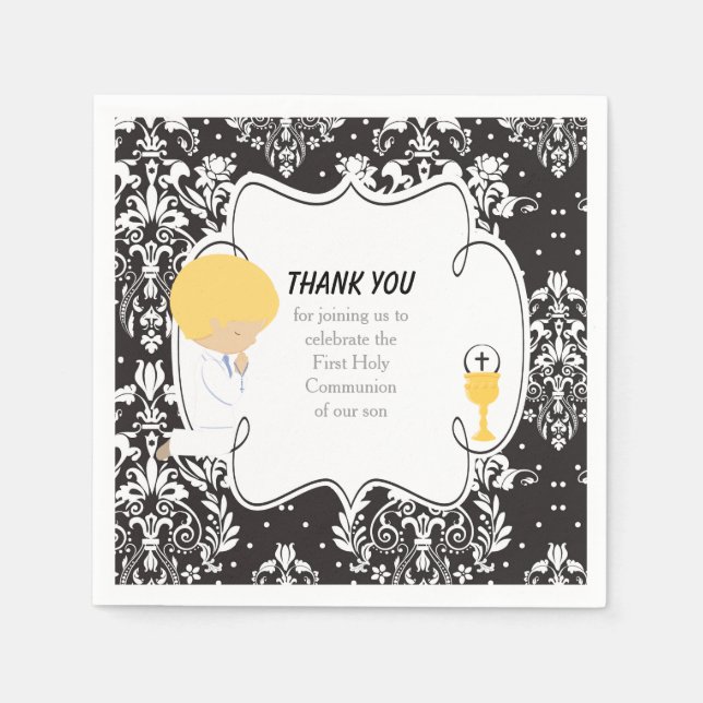 Guardanapo De Papel Primeira Comunhão Blonde Black Damask (Frente)