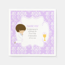 Primeira Comunhão Brunette Boy Purple Damask