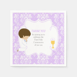 Guardanapo De Papel Primeira Comunhão Brunette Boy Purple Damask