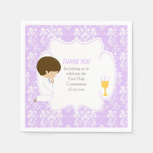 Guardanapo De Papel Primeira Comunhão Brunette Boy Purple Damask