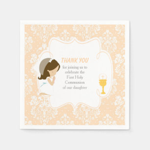Guardanapo De Papel Primeira Comunhão Brunette Girl Peach Damask