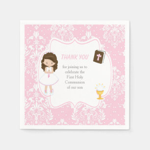 Guardanapo De Papel Primeira Comunhão Brunette Hair Girl Obrigado