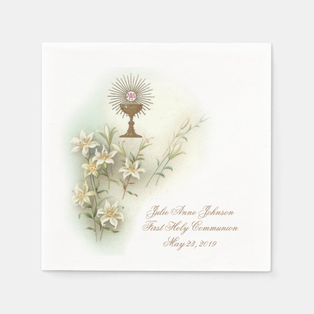 Guardanapo De Papel Primeira Comunhão Católica Liliões Hospedeiros de  (Frente)