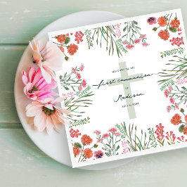 Guardanapo De Papel Primeira Comunhão Colorida de Flor Silvestre