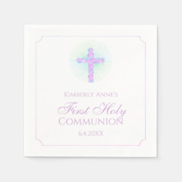 Guardanapo De Papel Primeira Comunhão de Lavandas Florais Monogramas