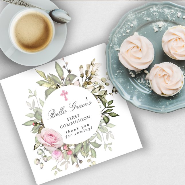 Guardanapo De Papel Primeira Comunhão Floral Rosa (Criador carregado)