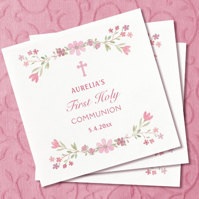 Guardanapo De Papel Primeira Comunhão Flores Rosa (Criador carregado)