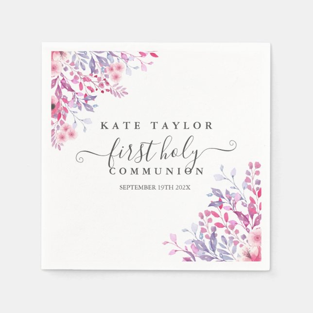 Guardanapo De Papel Primeira Comunhão Lavanda Flores Silvestres Florai (Frente)