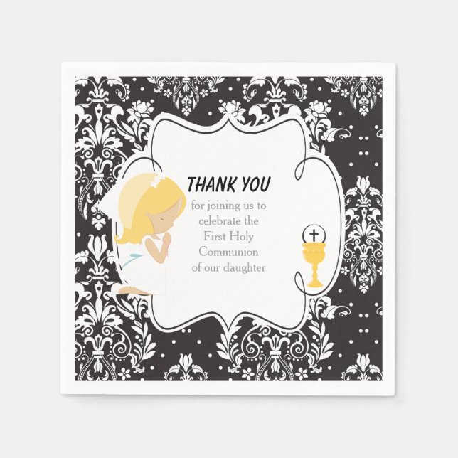 Guardanapo De Papel Primeira Comunhão Loura Garota Negra (Frente)