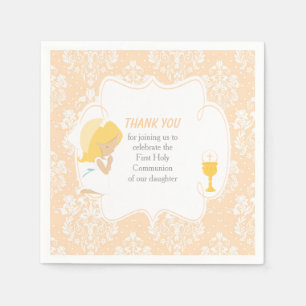 Guardanapo De Papel Primeira Comunhão Loura Garota Peach Damask