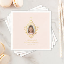 Primeira Comunhão Menina Rosa Cruz de Faux Dourado