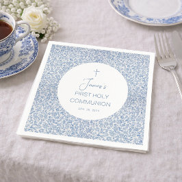 Guardanapo De Papel Primeira Comunhão Menino Azul Branco Padrão Floral