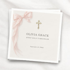 Guardanapo De Papel Primeira Comunhão Rosa Coquette Laço Menina