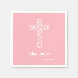 Guardanapo De Papel Primeira Comunhão Rosa Cruz Branca