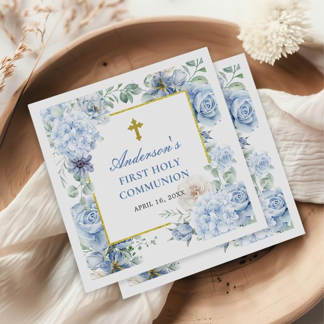 Guardanapo De Papel Primeira Comunhão Sagrada Dusty Blue Floral (Criador carregado)