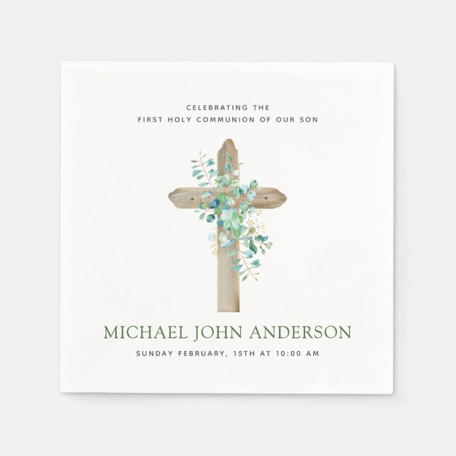 Guardanapo De Papel Primeira Comunhão Sagrada Eucalyptus Green Napkins (Frente)
