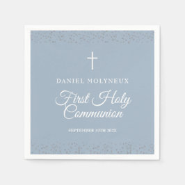 Guardanapo De Papel Primeira Comunhão Sagrada Poeira Azul Prateada