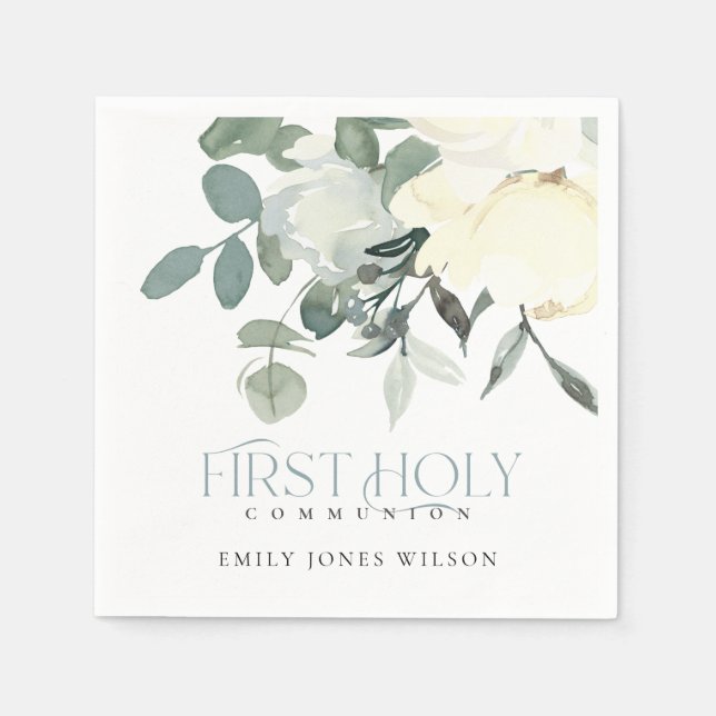 GUARDANAPO DE PAPEL PRIMEIRA COMUNICAÇÃO SANTA FLORAL DO AQUA BRANCO D (Frente)