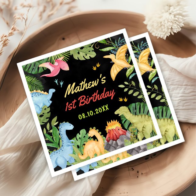 Guardanapo De Papel Primeira Festa de aniversário do Dinossauro Bonito (Criador carregado)