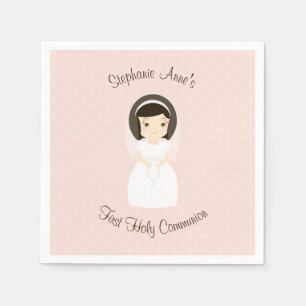 Guardanapo De Papel Primeira menina do Brunette do comunhão santament