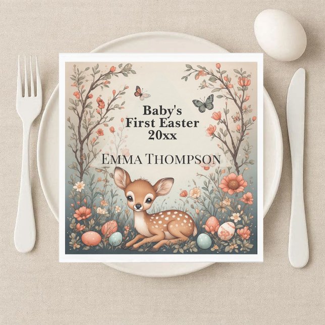 Guardanapo De Papel Primeira Páscoa do Bebê Animais da Floresta Primav (Baby's First Easter Woodland Animals Deer Spring Napkins)