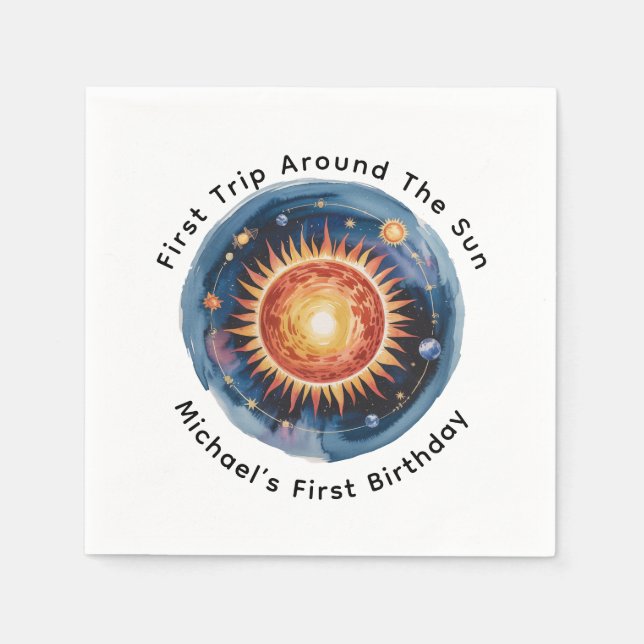 Guardanapo De Papel Primeira Viagem Em Torno Da Festa Do primeiro aniv (Frente)