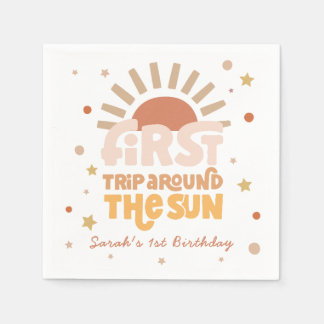 Guardanapo De Papel Primeira Viagem em Torno do Sol Retro 1º Aniversár