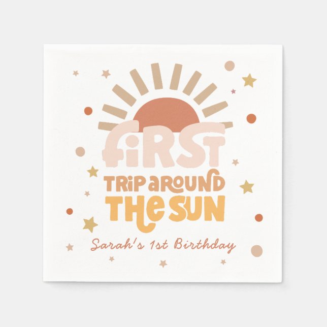 Guardanapo De Papel Primeira Viagem em Torno do Sol Retro 1º Aniversár (Frente)