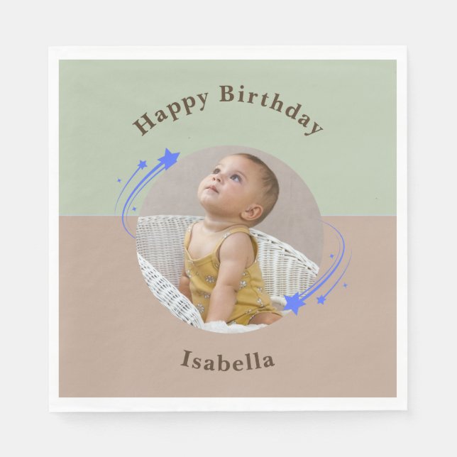 Guardanapo De Papel Primeiro Aniversário a Atirar na Estrela Verde Cas (Frente)