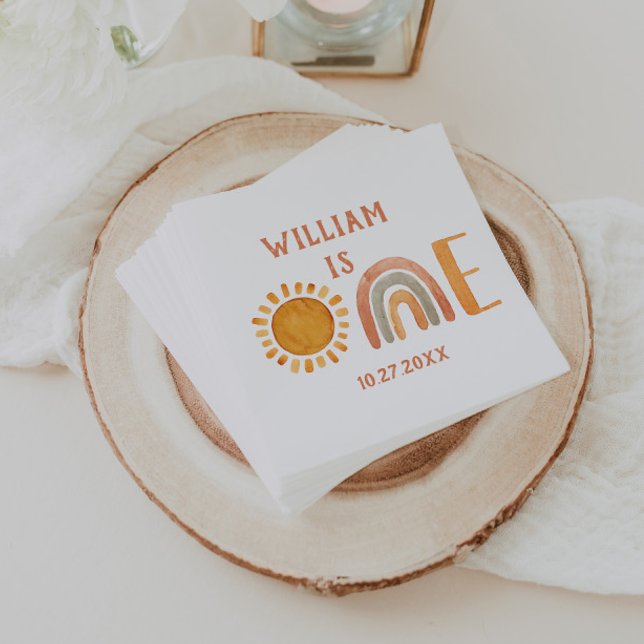 Guardanapo De Papel Primeiro Aniversário Aquarela Boho Arco-íris e Sol (Criador carregado)