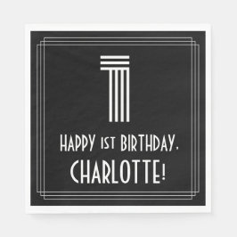 Guardanapo De Papel primeiro aniversario: Art Deco Inspira "1" + Nome