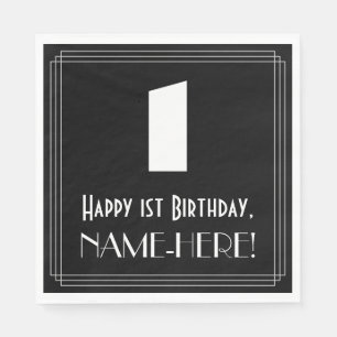 Guardanapo De Papel primeiro aniversario: Art Deco Inspira "1" + Nome