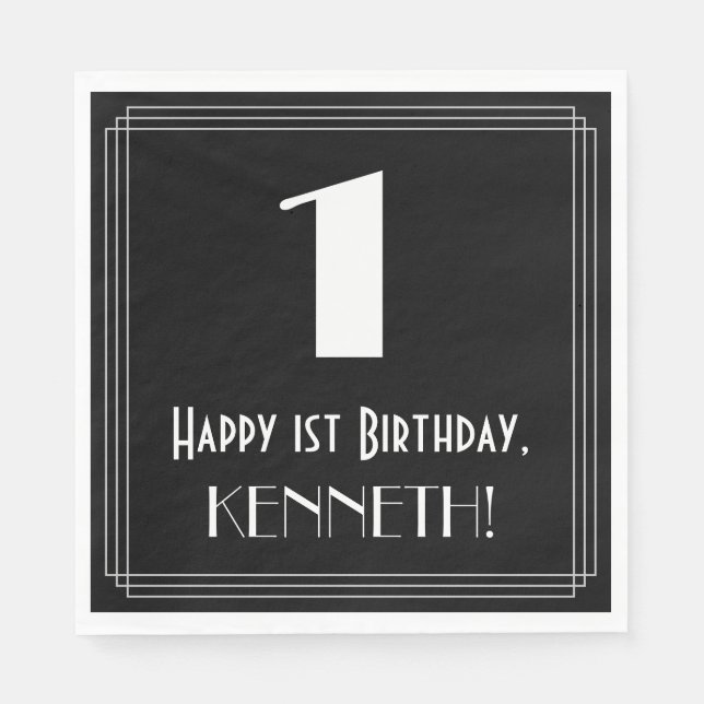 Guardanapo De Papel primeiro aniversario ~ Arte Deco Inspirou a aparên (Frente)