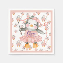 primeiro aniversario Ballerina Penguin Papel Rosa
