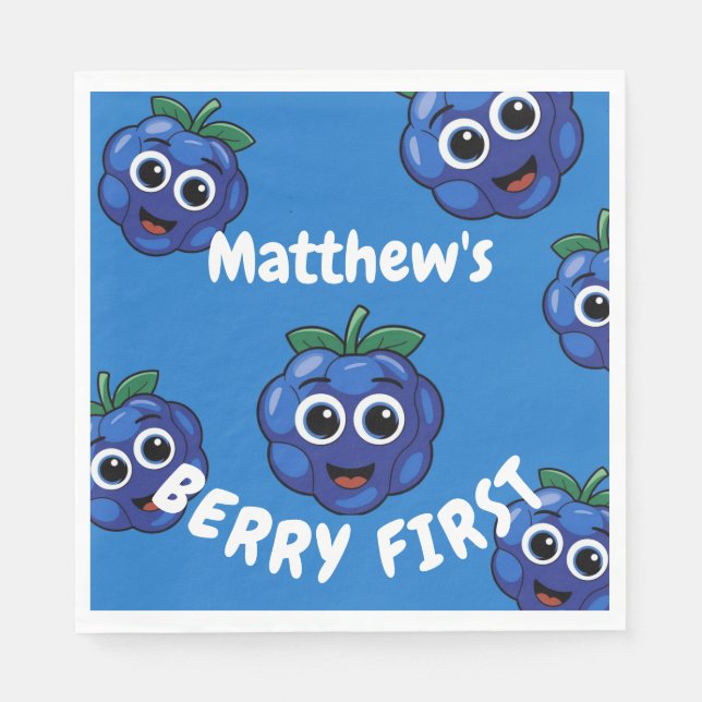 Guardanapo De Papel primeiro aniversario Boy Blue Berryfirst (Frente)