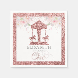 Guardanapo De Papel Primeiro Aniversário Carousel Floral Glitter