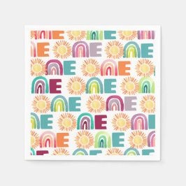 Guardanapo De Papel Primeiro aniversario Colorido Arco-Íris e sóis Aqu