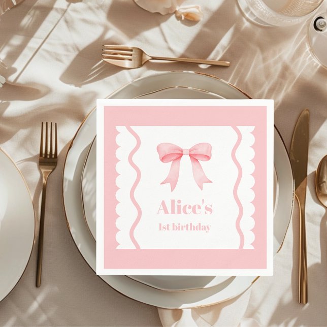 Guardanapo De Papel Primeiro aniversario Coquette Pink Watercolor (Criador carregado)