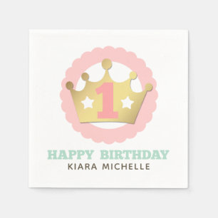 Guardanapo De Papel Primeiro Aniversário Coroa de Princesa Dourada & R