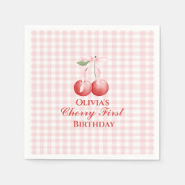 Guardanapo De Papel Primeiro aniversário da Cherry Pink Arco Gingham
